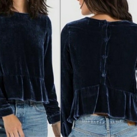 Cloth & Stone Midnight Blue Crushed Velvet Blouse - Picture 1 of 6